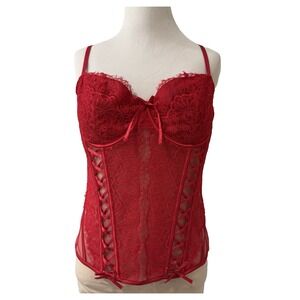 New Victoria Secret Lace Bustier Demi Bra XL Corset Garter Red Lingerie Longline